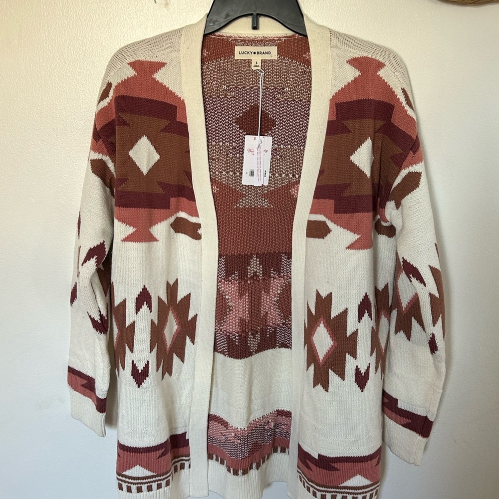 Lucky Brand Women's Geometric Cardigan - Cream and Brown